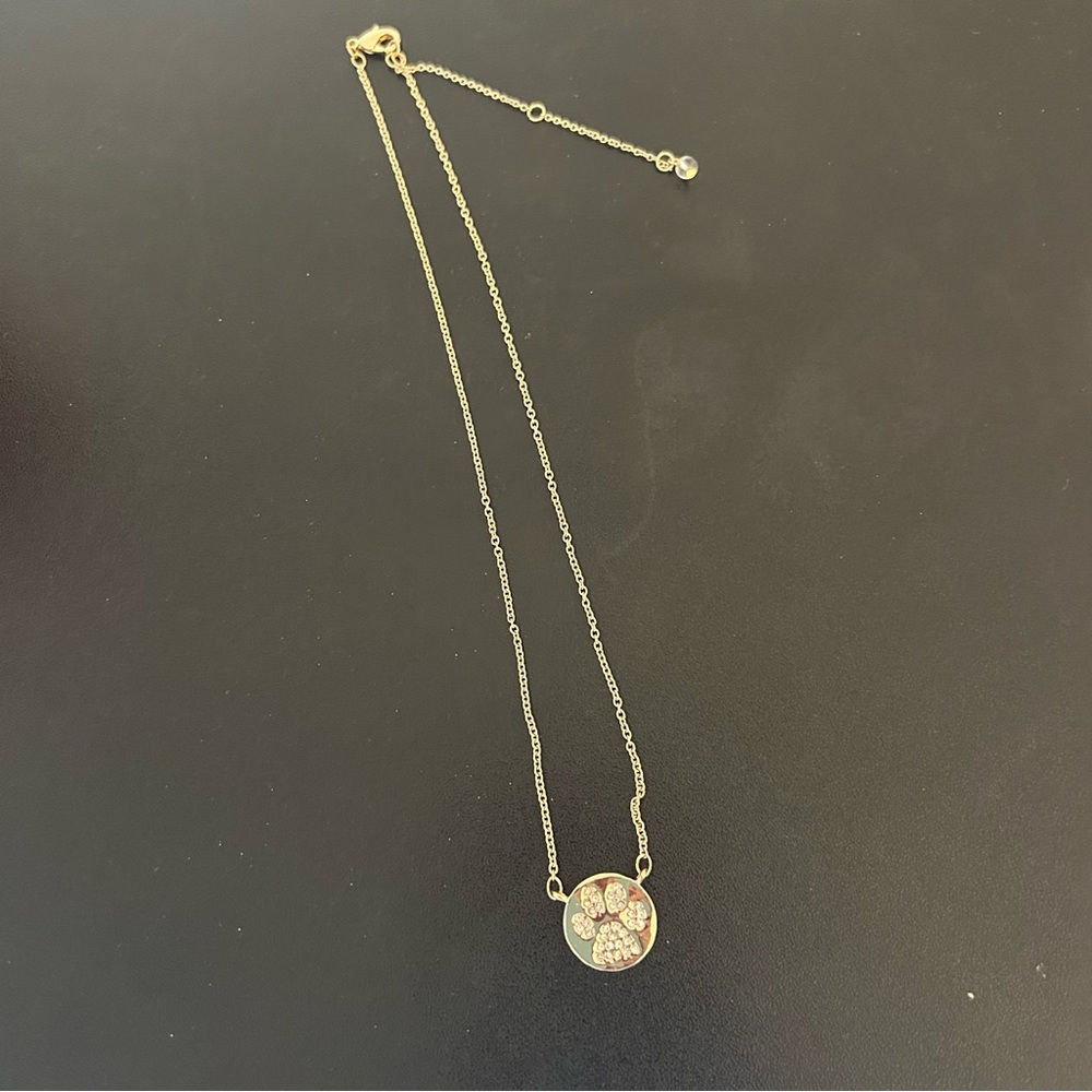 Gold Necklace with Crystal Dog Paw Pendant Adjustable NEW - Picture 7 of 8